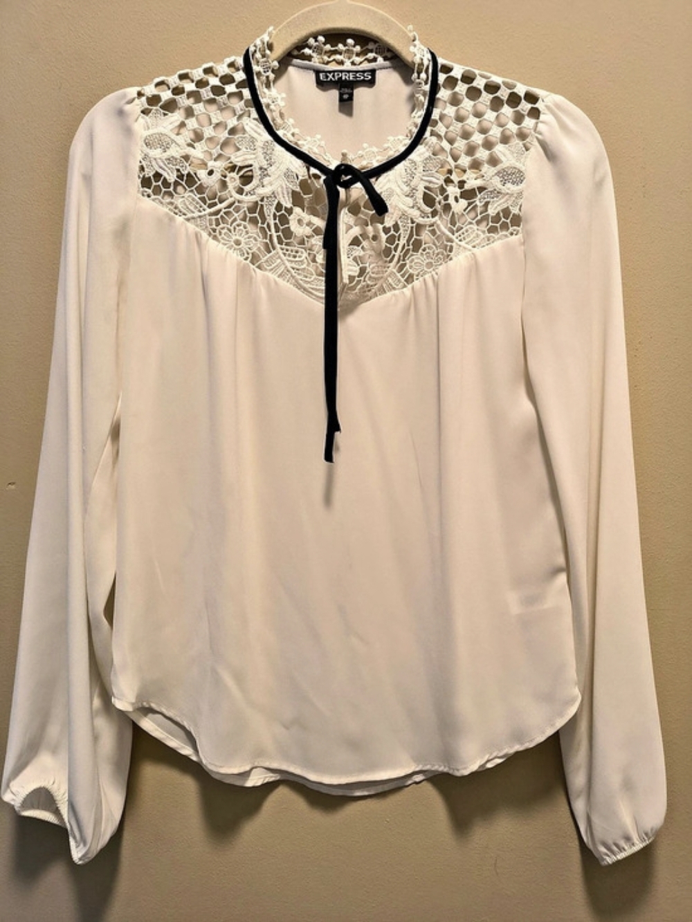 Express Lace Yoke Blouse White & Black Size XS